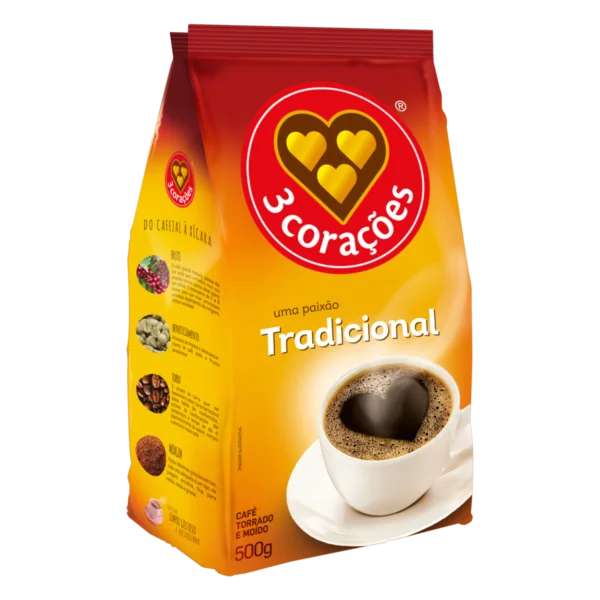 Café Torrado e Moído Tradicional 3 CORAÇÕES Pacote 500g
